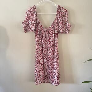 Auguste The Label Mila June Mini Dress Womens 8 Red White Floral Milkmaid Casual